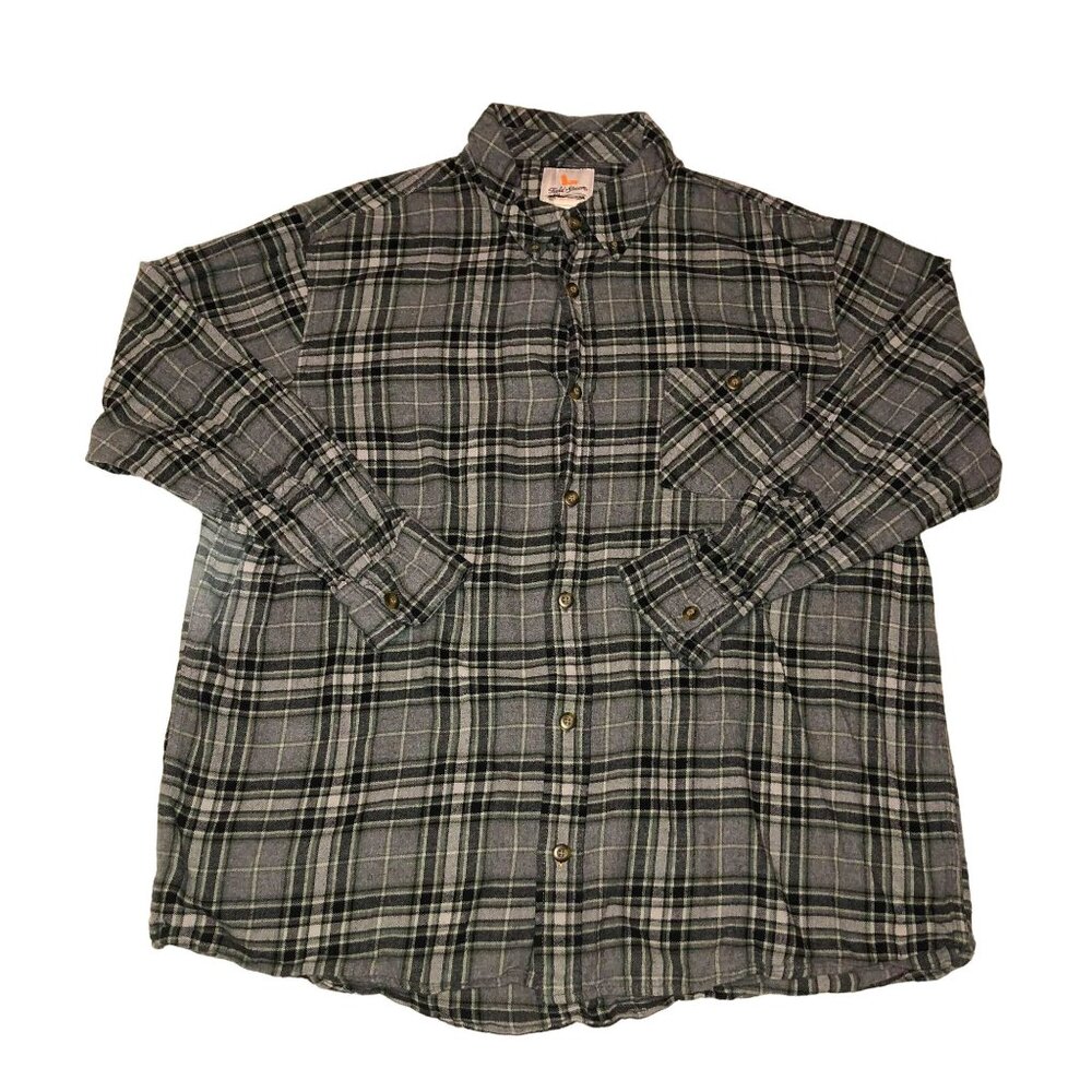 Vtg Field & Stream Flannel Shirt Sz 2XL Black Gray Shacket Grunge Fishing Mens